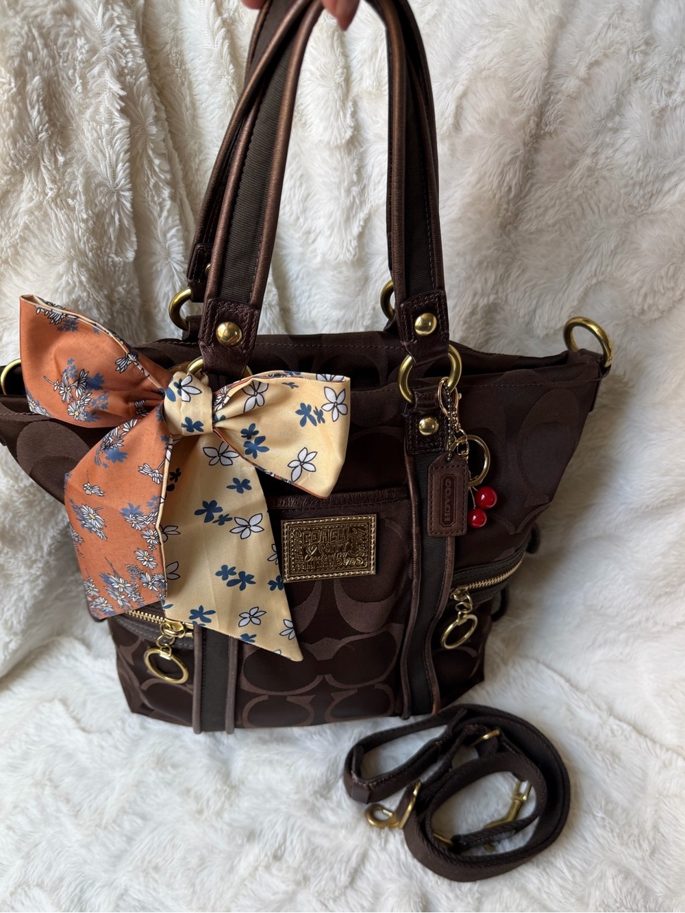 Y2K Coach Poppy Chocolate brown bag with bow and cherry charm